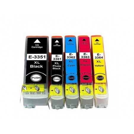 Cartouche d'encre équivalent à Epson Multipack 33XL Pack de 5 Noir photo, noir, cyan, magenta, jaune Cartouche d'encre équivalent à Epson Multipack 33XL Pack de 5 Noir photo, noir, cyan, magenta, jaune