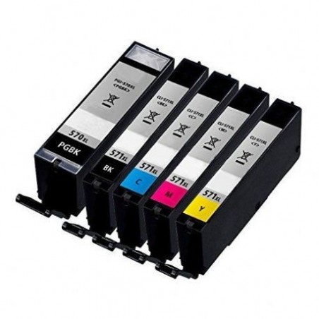 Cartouche d'encre équivalent à Canon Multipack PGI 570 PGBK / CLI 571 C / CLI 571 M / CLI 571 Y / CLI 571 BK Pack de 5 Cartouche d'encre équivalent à Canon Multipack PGI 570 PGBK / CLI 571 C / CLI 571 M / CLI 571 Y / CLI 571 BK Pack de 5