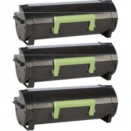 Toner équivalent à Lexmark 502H Pack de 3 Noir